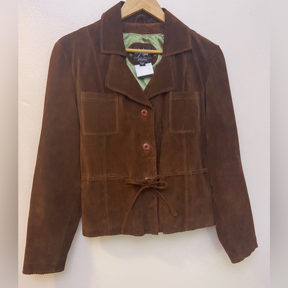 Maxium Wilsons Brown Suede Blazer Jacket Tie Waist Sz M - Picture 1 of 7